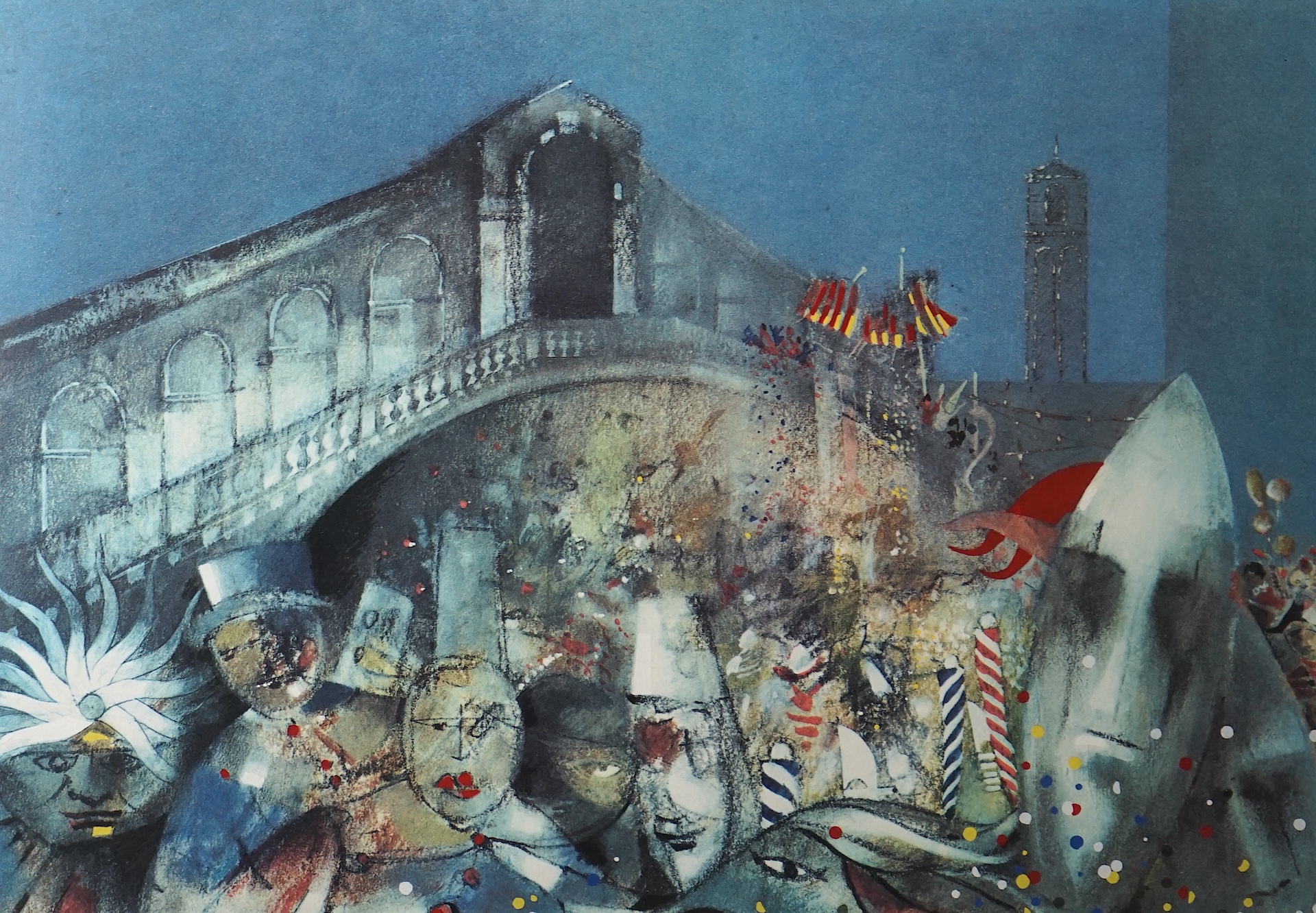 Italian School , Nude in Venice and Carnival with Rialto Bridge, limited edition colour prints (2), 67 x 46cm and 46 x 64cm